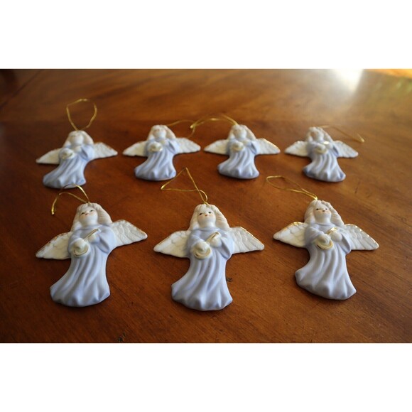 Lot 6x Ceramic Angel Christmas Ornament Autom Band Music Instrument Banjo Guitar - Picture 11 of 13